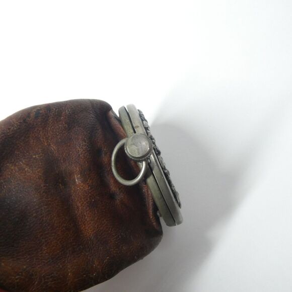 Silver Floral Repousse Leather Coin Purse Small Pouch Vintage - Picture 4 of 11